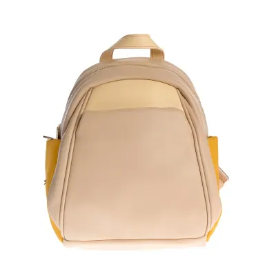 Rucsac casual bej cu buzunare laterale galbene