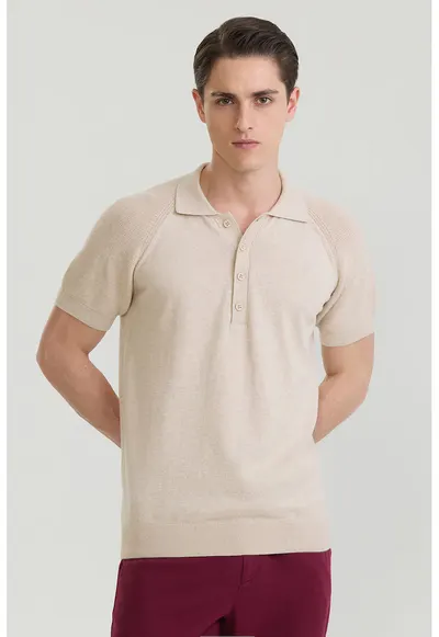 Tricou polo cu maneci raglan - Bej deschis