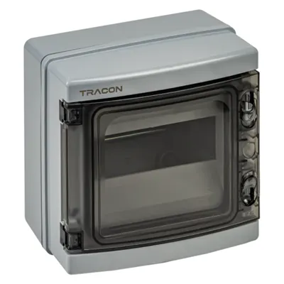 Cutie de distributie PT, cu usa transparenta, bareta N/PE 1×8 mod, H×W×D=209×215×98mm, IP65, 1000 VAC, 1500 VDC