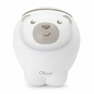 Proiector de pat, Chicco, Urs polar, 2 in 1, Cu muzica si sunete naturale, Functie de activare si dezactivarea proiectie, 2 trepte de volum, 13x13x14.5 cm, Maro