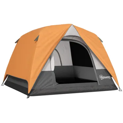 Outsunny Cort de Camping pentru 3 Persoane cu Buzunare Detașabile și Geantă de Transport, 200x200x135 cm, Portocaliu | Aosom Romania