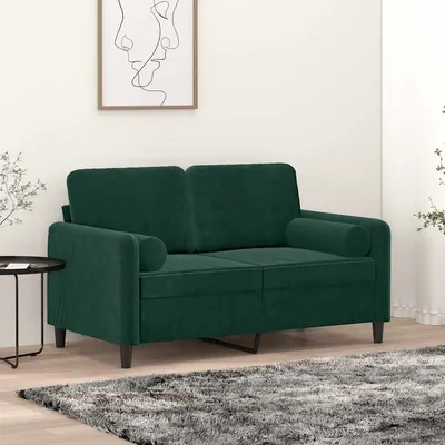 vidaXL Canapea cu 2 locuri cu pernuțe, verde închis, 120 cm, catifea
