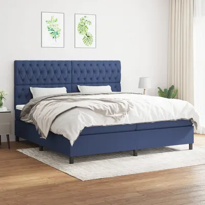Gossi pat box spring cu saltea, albastru, 200x200 cm, textil