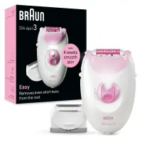 Epilator Braun Silk-épil 3 3-031, MicroGrip, Smart Light, 20 de pensete, Cap de ras + Pieptene, 2 viteze, Roz
