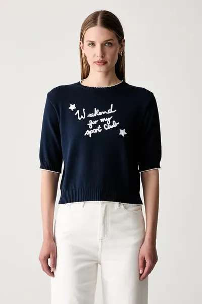 Weekend Max Mara pulover cu mânecă scurtă pentru femei cu bumbac WKDFIACRE