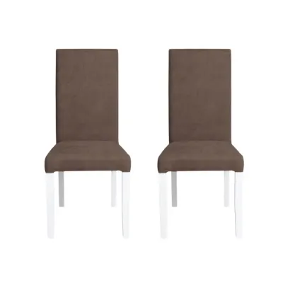 Set 2 scaune living TEO, picioare lemn alb, stofa maro, 46x60x98 cm
