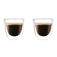 Set 2 pahare cafea, pereți dubli, sticlă borosilicată, 70 ml
