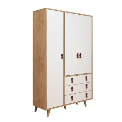 Dulap FRANKY, 3 usi, 3 sertare, stejar + alb, 120x52x187 cm
