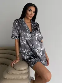 Set pijama dama din doua piese, cu nasturi – 2500099, Gri Floral