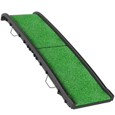 PawHut Rampă pentru câini cu iarbă artificială 155 cm Rampă pentru câini pentru mașină pliabilă cu mâner Unghi reglabil Verde | Aosom Romania