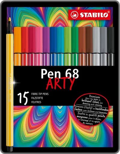 Pixuri marcatoare Stabilo Arty - Pen 68, 15 culori , cutie metalică