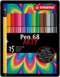 Pixuri marcatoare Stabilo Arty - Pen 68, 15 culori , cutie metalică