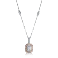 Lant cu pandantiv din aur alb-roz cu diamante roz emerald si rotunde de 0.7ct si diamante transparente de 0.18ct