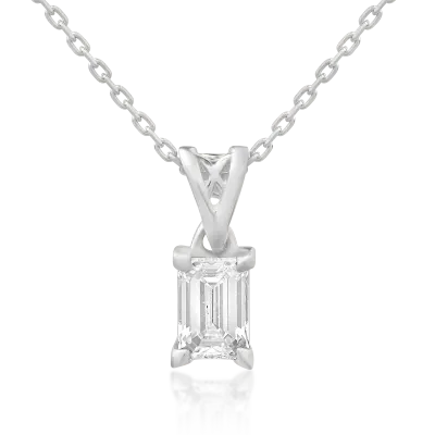 Lant cu pandantiv din aur alb cu diamant emerald de 0.4ct