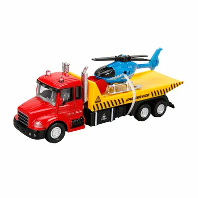 Set camion transportator cu elicopter, Maxx Wheels, 16 cm