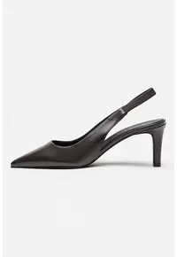 Pantofi slingback cu varf ascutit si toc - Maro inchis