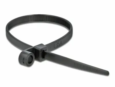 Set 10 bride L 300 x W 4.8 mm cu inel pentru fixare Negru, Delock 18951