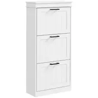HOMCOM Dulap Spațios pentru Pantofi cu 3 Sertare Rabatabile pentru 15 Perechi de Pantofi, 54x24x117,5 cm, Alb | Aosom Romania