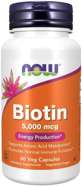 Supliment alimentar Now - Biotin, 5000 mcg, 60 capsule vegetale