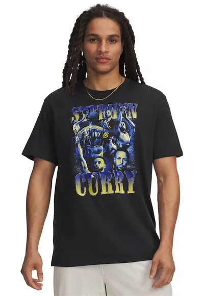 Tricou cu imprimeu - pentru baschet Curry - Albastru pastel/Negru/Galben pal