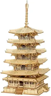 Puzzle 3D din lemn Robo Time din 275 de piese - Pagodă cu cinci etaje