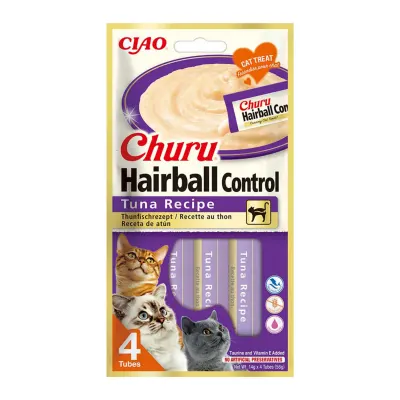 INABA Churu Hairball Control, Ton,, tub recompense fără cereale pisici, limitarea ghemurilor de blană, (piure) INABA Churu Hairball Control, Ton, plic, tub recompense fără cereale pisici, limitarea ghemurilor de blană, (piure), 56g