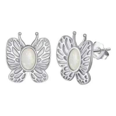 Cercei argint 925, JW1694, model fluture cu piatra Opal, placati cu rodiu