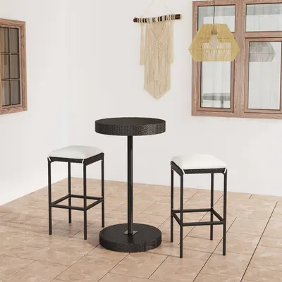 Gossi set mobilier bar de gradina cu perne, 3 piese, negru, poliratan