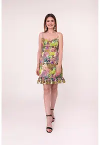 Rochie cu detaliu volane si model floral Forever Yours - Multicolor