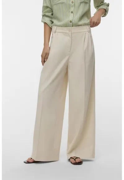 Pantaloni eleganti cu pensa - Bej deschis
