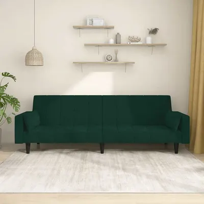 vidaXL Canapea extensibilă cu 2 locuri, 2 perne, verde închis catifea