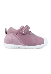 Pantofi sport cu talpa wedge si inchidere velcro - Alb/Lila