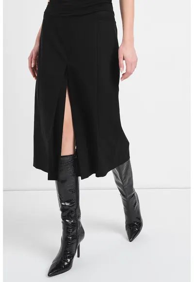 Fusta midi cu slit frontal - Negru