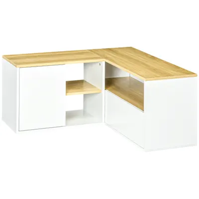 Dulap TV în formă de L pentru televizor de 40" cu 3 rafturi deschise și 2 dulapuri, din PAL, 90x90x45 cm, stejar și alb HOMCOM | Aosom RO