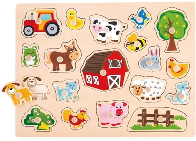 Puzzle din lemn cu manere Lelin - Ferma