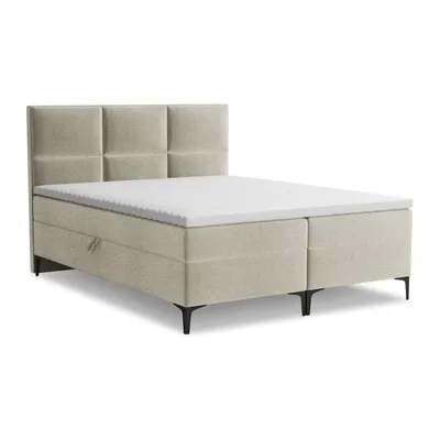 Pat boxspring taupe cu spațiu de depozitare 140x200 cm Pakalana – Makamii