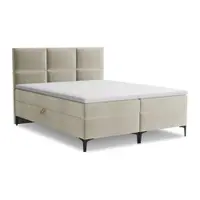 Pat boxspring taupe cu spațiu de depozitare 140x200 cm Pakalana – Makamii