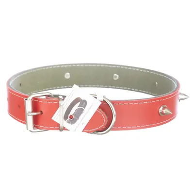 Zgarda din piele, rosie, cu ornamente colti metalici, 3 cm x 60 cm