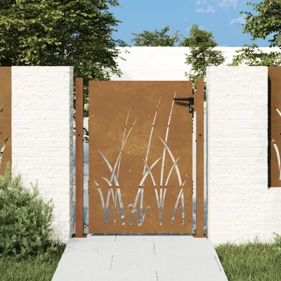 vidaXL Poartă de grădină 100x150 cm, oțel corten, design cu iarbă