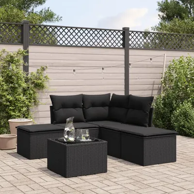 Gossi set mobilier de gradina cu perne, 6 piese, negru, poliratan