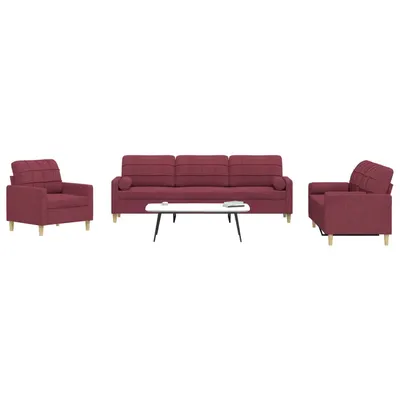 Gossi set canapea cu perne, 3 piese, rosu vin, material textil