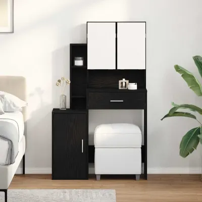 vidaXL Masă de Machiaj Stejar Negru 80 x 35 x 132 cm Lemn prelucrat