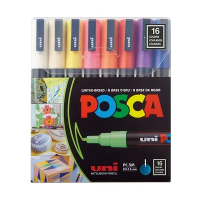 Set 16 markere cu vopsea Posca PC-3M varf fin 0.9-1.3mm