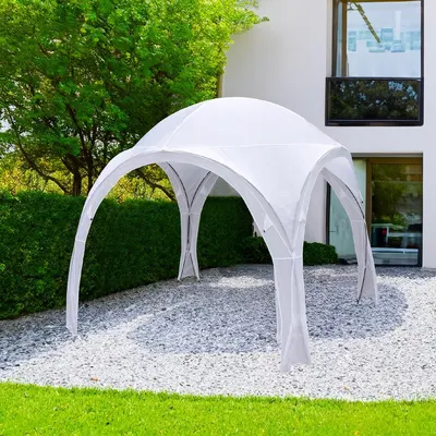 Cort de grădină alb – pavilion Jumi, 3,2 x 3,2 x 2,5 m, din poliester și oțel