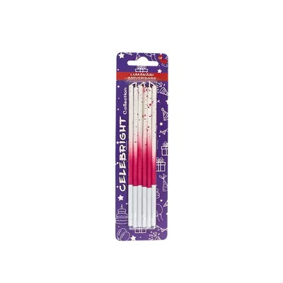 Set 6 lumânări pentru tort, Celebright, ciclam, degrade cu picățele, 15 cm