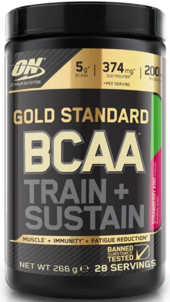 Gold Standard BCAA Train + Sustain, căpșună și kiwi, 266 g, Optimum Nutrition