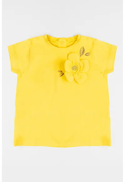 Tricou cu aplicatie in forma de floare - Galben