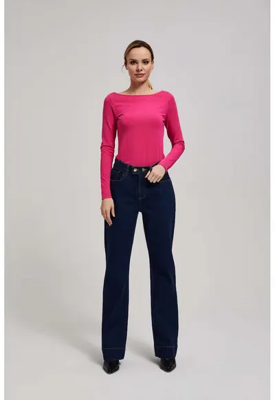 Jeansuri wide leg cu talie medie bleumarin - Albastru inchis