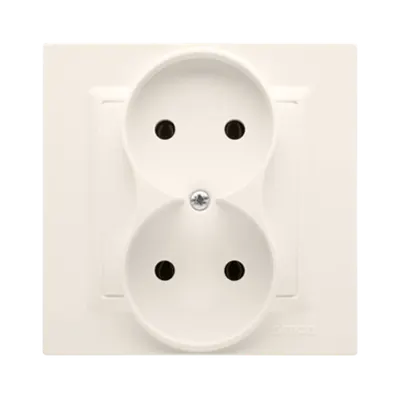 Priza dubla cu impamantare pentru doza rotunda, 16 A, 250V~, crem, borne cu surub, produs complet