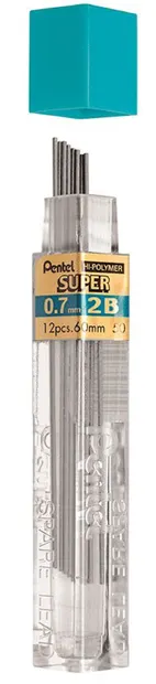 Mine grafit Pentel Hi - Polymer - 2B, 0.7 mm, 12 bucati